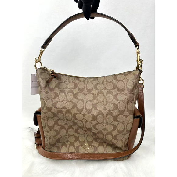 Coach Pennie Shoulder Crossbody Bag In Signature Canvas Khaki Redwood C1523 NWT - Picture 1 of 11